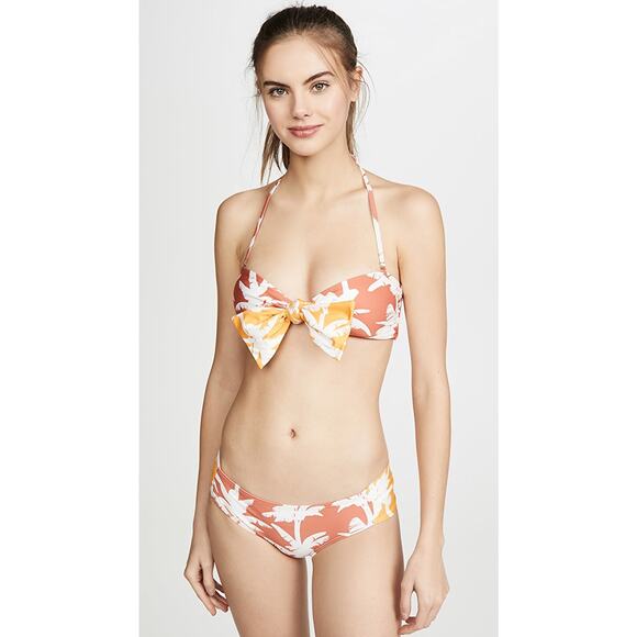 New Palmacea Lily Floral Print Bandeau Top + Bikini Bottom Set Removable Strap - Picture 9 of 10